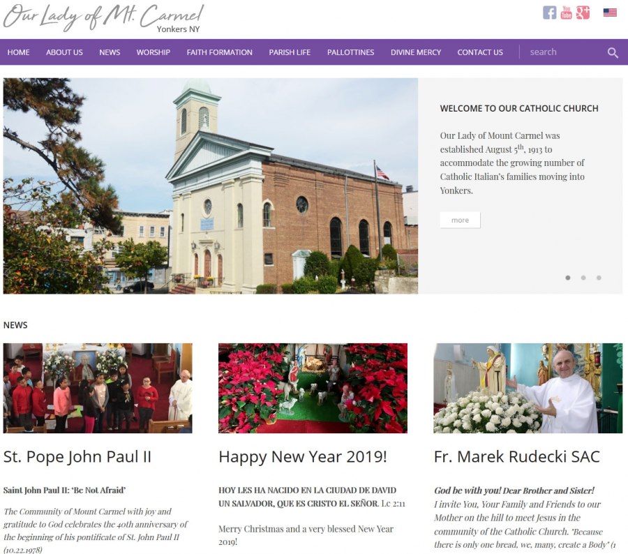 Strona WWW dla Our Lady of Mount Carmel Catholic Church
